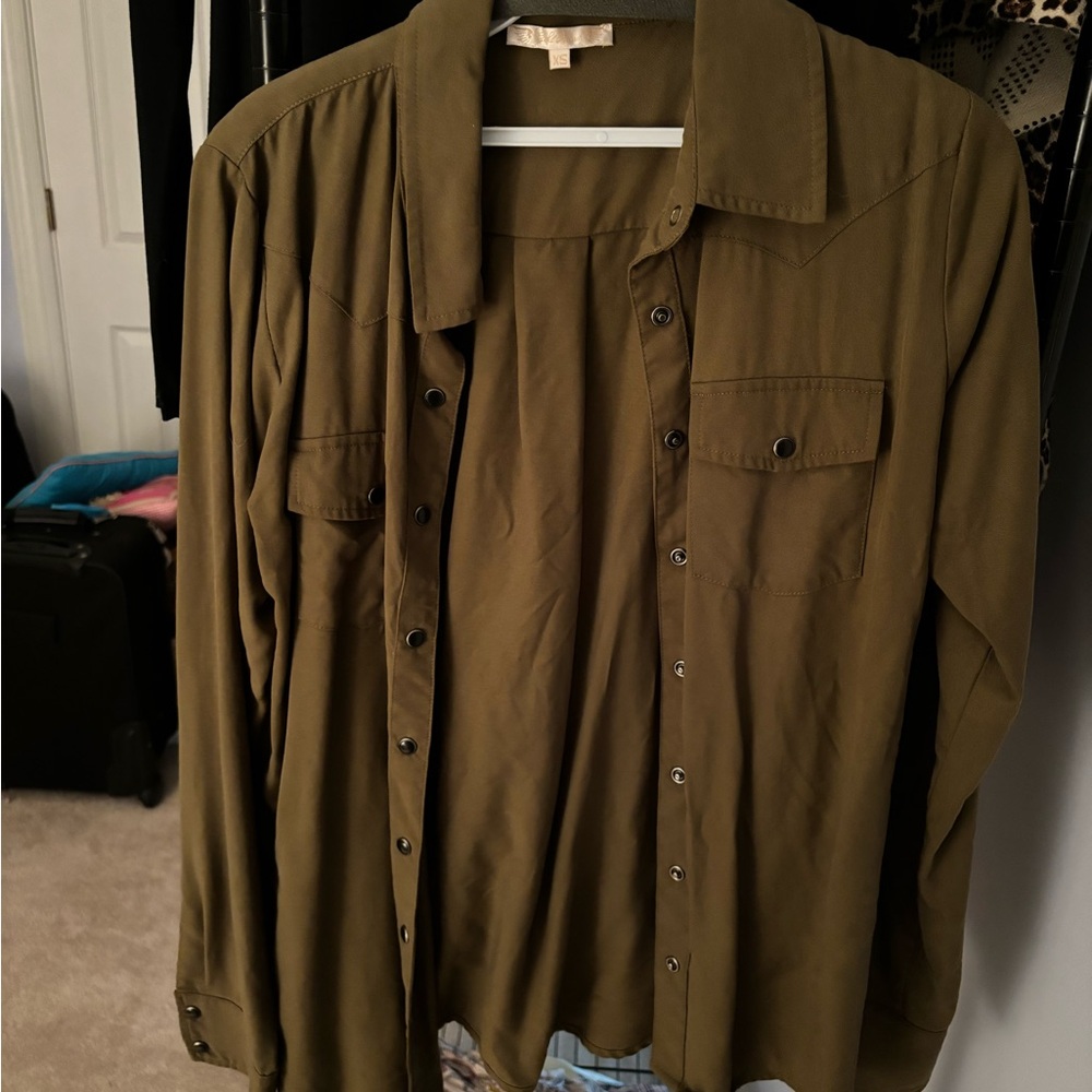 Gold Hawk army button down